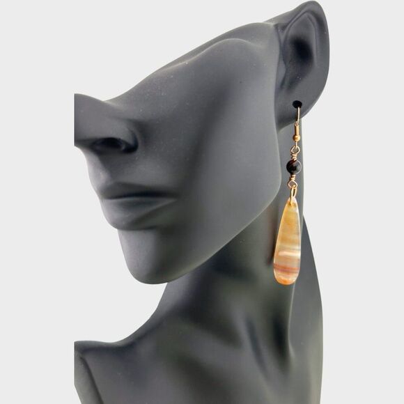 Natural Orange Sardonyx Mahogany Tiger's Eye Gemstone Earrings Copper Hooks - Picture 2 of 10